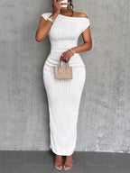 Textured Single Shoulder Bodycon Maxi Dress