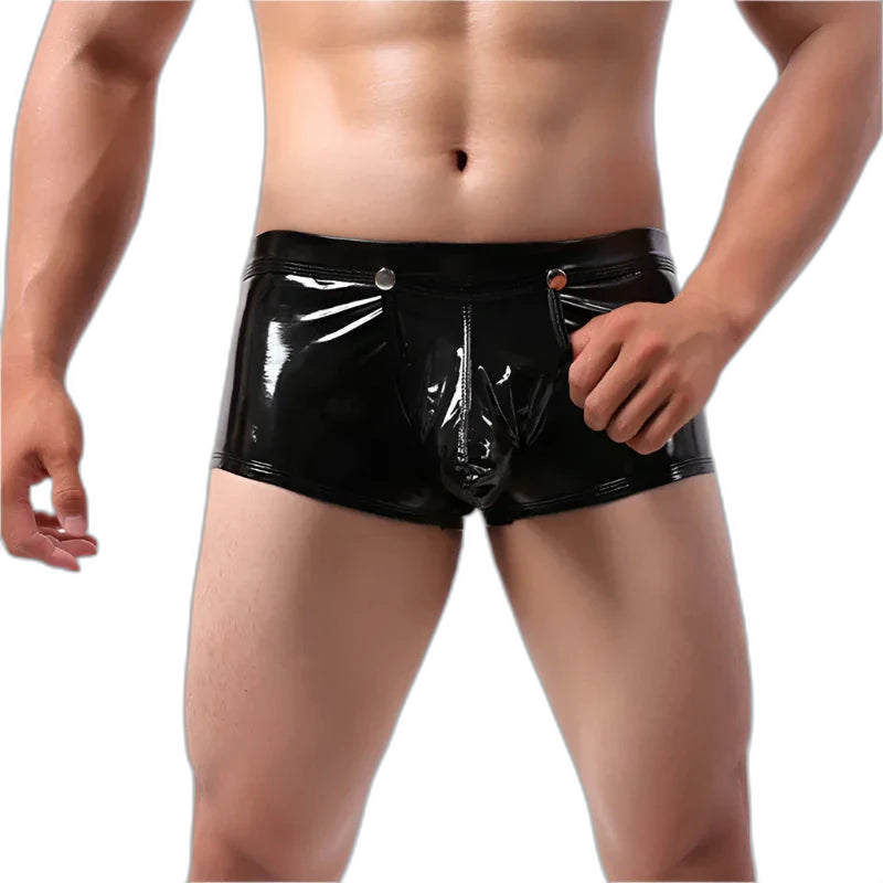Open-Front Leather Boxer Briefs
