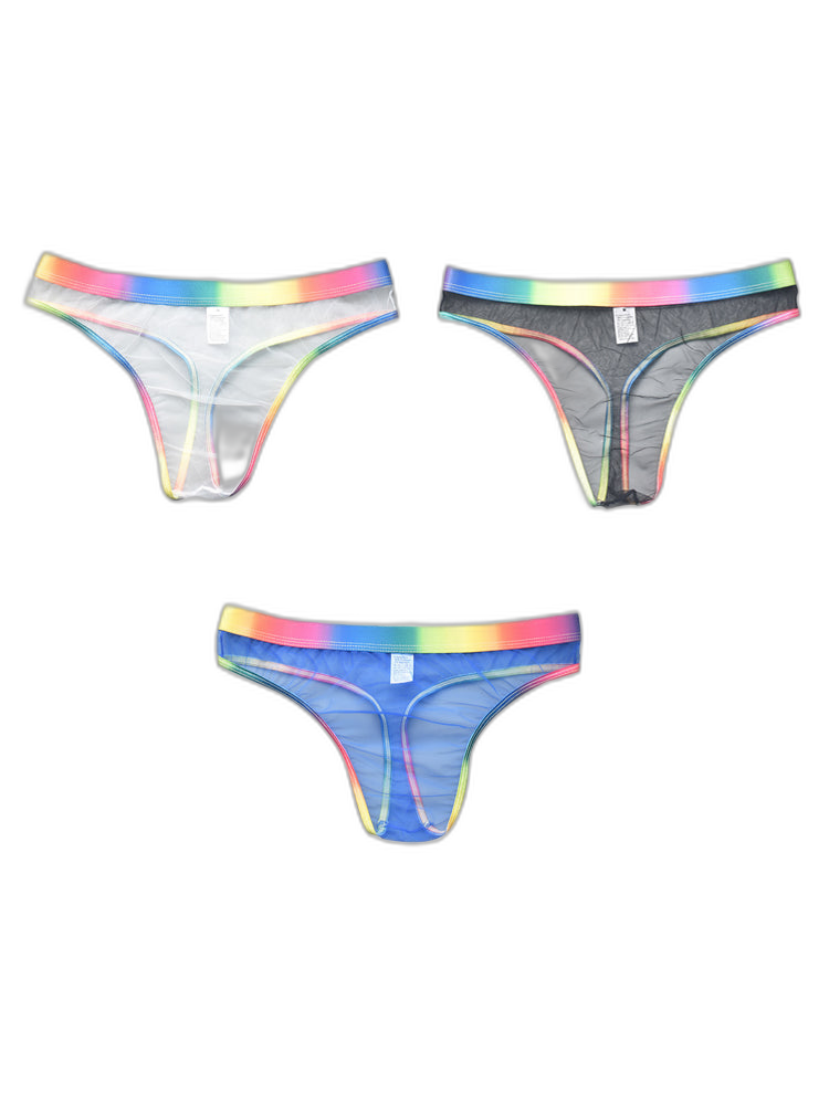 3-pack Men's Rainbow Trim Sheer Mesh Thong