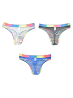 3-pack Men's Rainbow Trim Sheer Mesh Thong