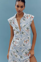 Vintage Cap Sleeve Button Front Midi Dress