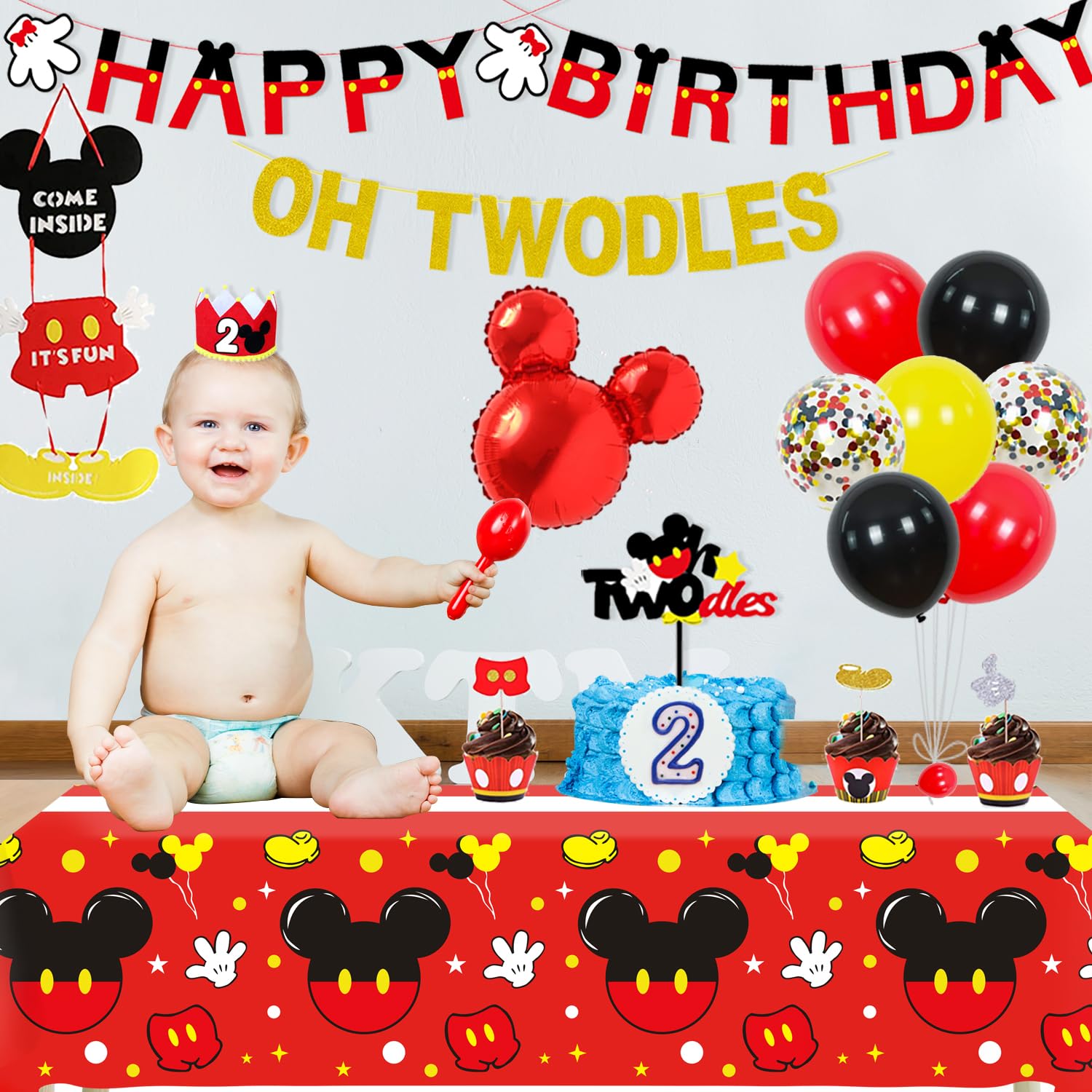 Family Pro 2nd Mouse Birthday Party Kit – 57-Pcs Party Supplies, Banners & Balloons