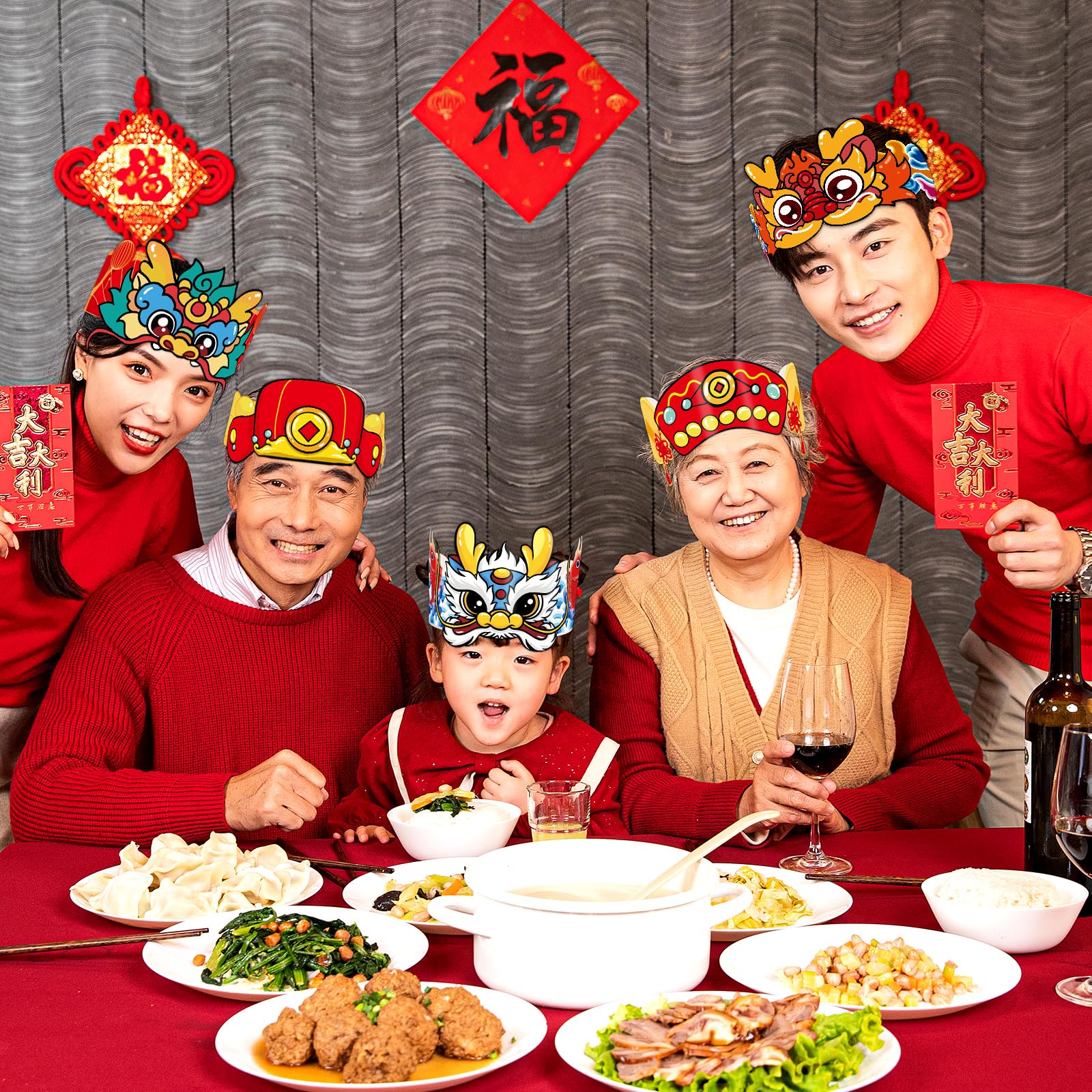 Fancy Land Chinese New Year Paper Crown 2026 Year of the Horse – 24Pcs Party Hats & Lunar New Year Headbands