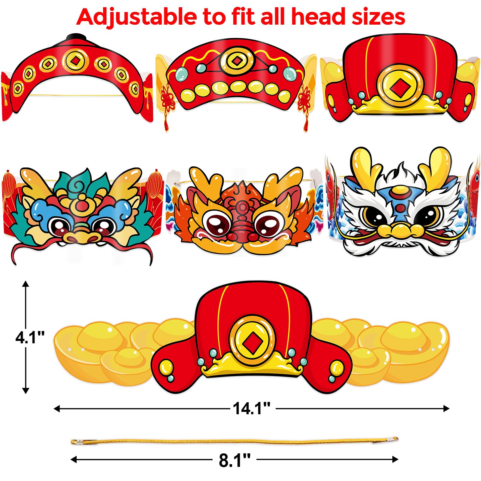 Fancy Land Chinese New Year Paper Crown 2026 Year of the Horse – 24Pcs Party Hats & Lunar New Year Headbands