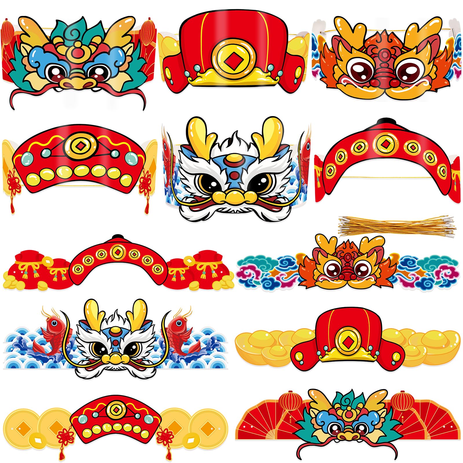 Fancy Land Chinese New Year Paper Crown 2026 Year of the Horse – 24Pcs Party Hats & Lunar New Year Headbands