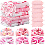 Fanfanwin 18-Piece Sleepover Party Supplies for Girls – Pink Bow Blanket, Headbands & Eye Masks