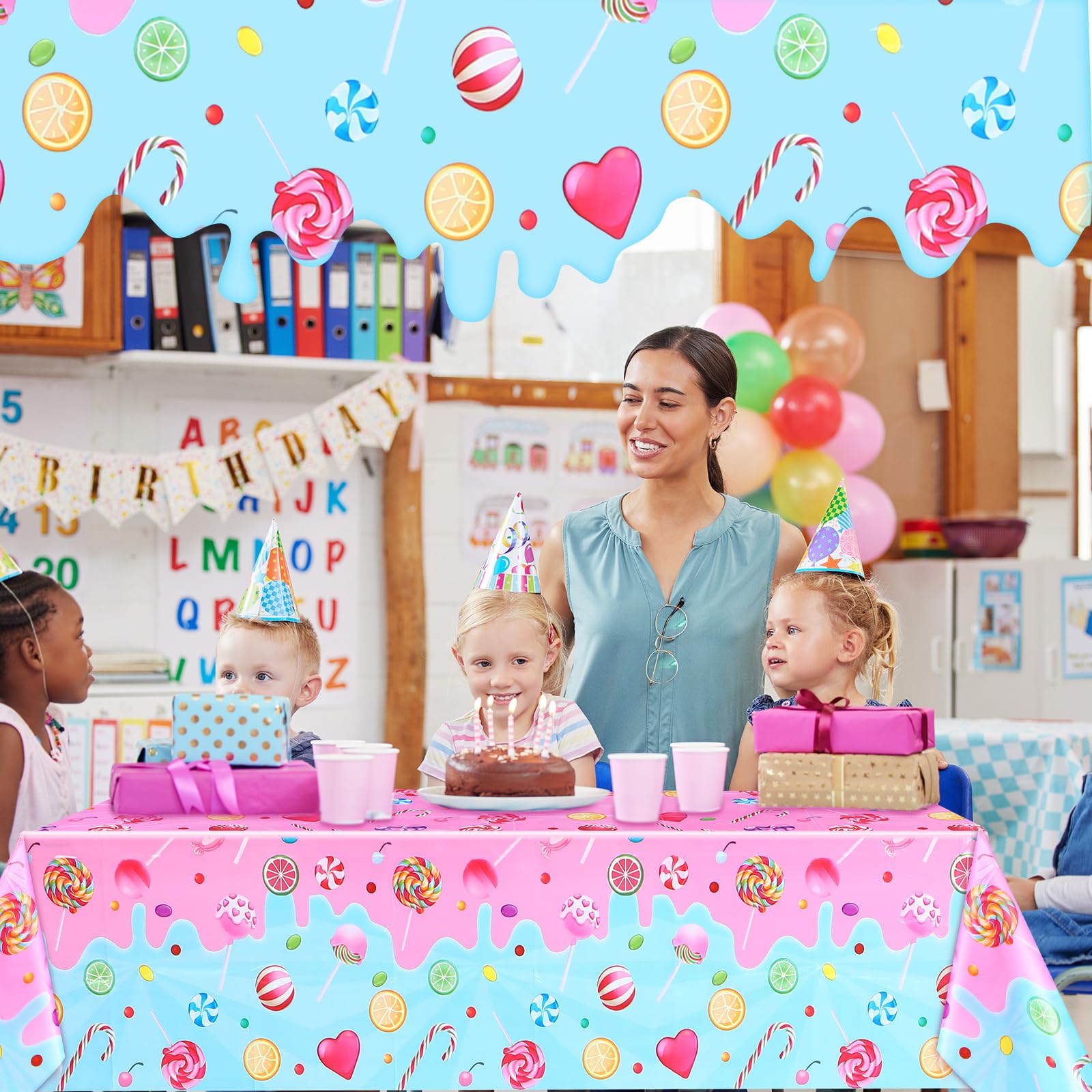 Fanfanwin Candyland Tablecloth – Set of 2 Candy Theme Covers, 108 x 180 cm