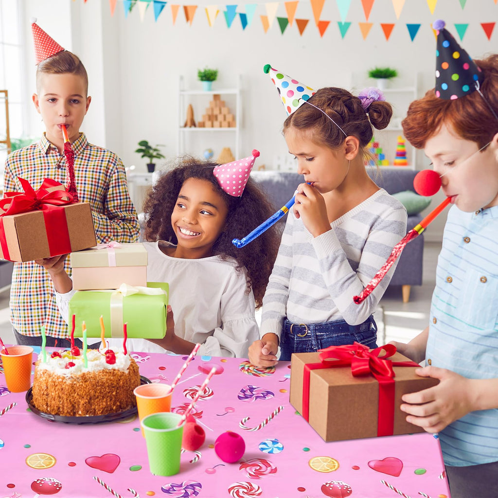 Fanfanwin Candyland Tablecloths – 4 Pack, Colorful Lollipop Pink Party Decor