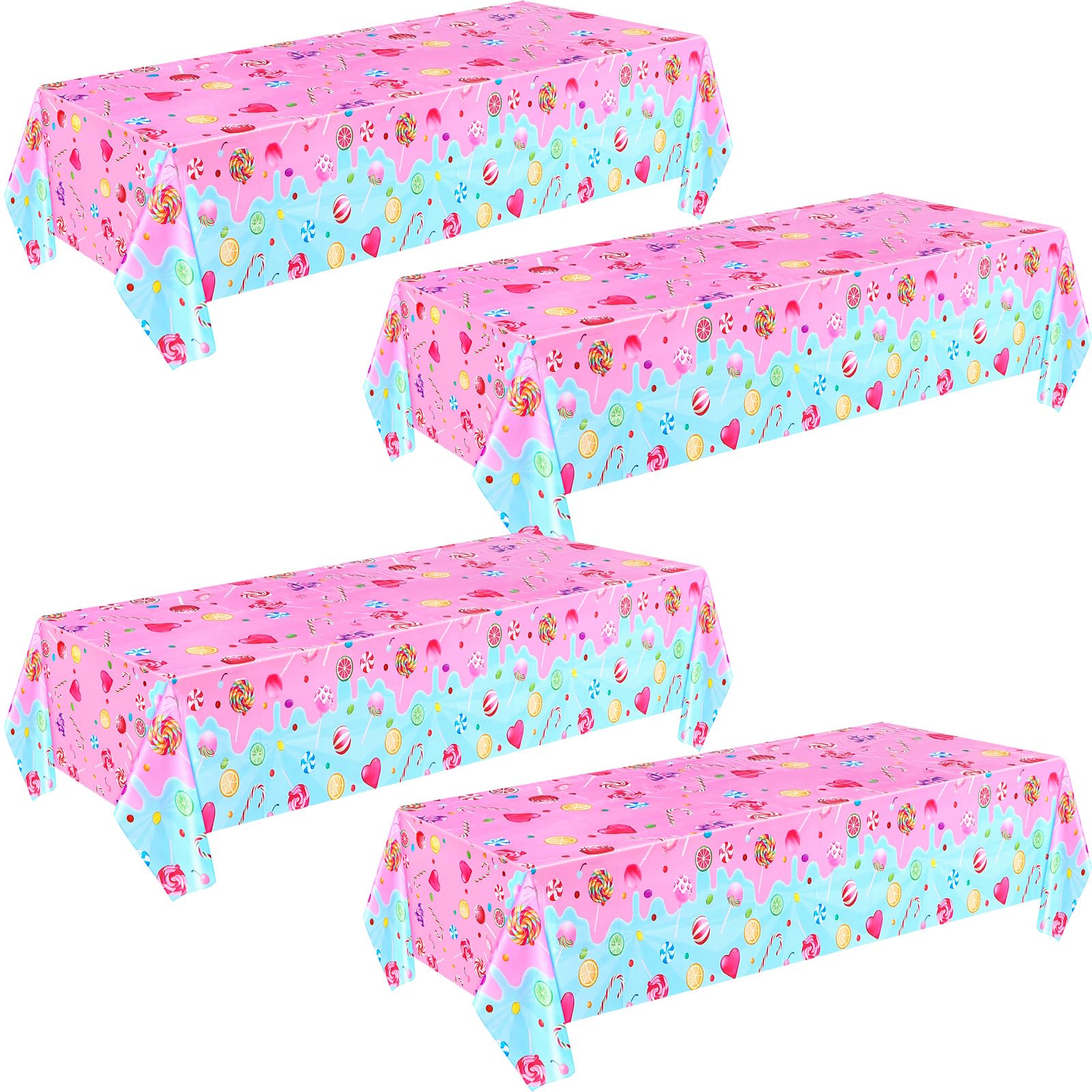 Fanfanwin Candyland Tablecloths – 4 Pack, Colorful Lollipop Pink Party Decor