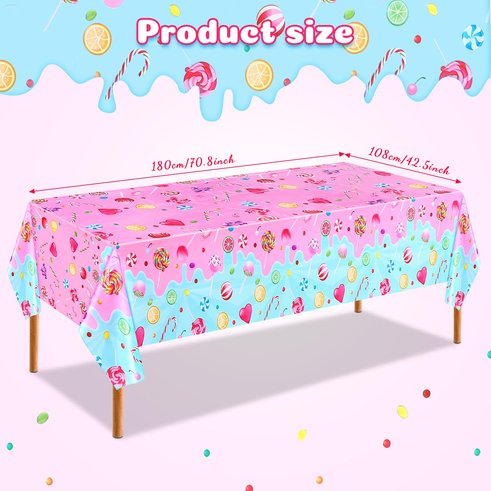 Fanfanwin Candyland Tablecloth – Set of 2 Candy Theme Covers, 108 x 180 cm