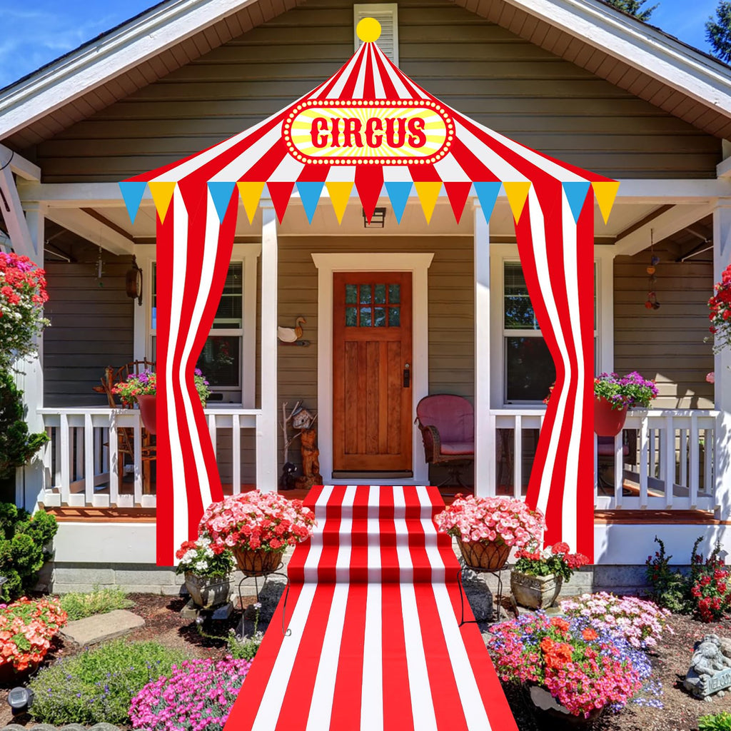 Fanfanwin Carnival Circus Tent Decorations – 4-Piece Entryway Banner & Aisle Runner Set