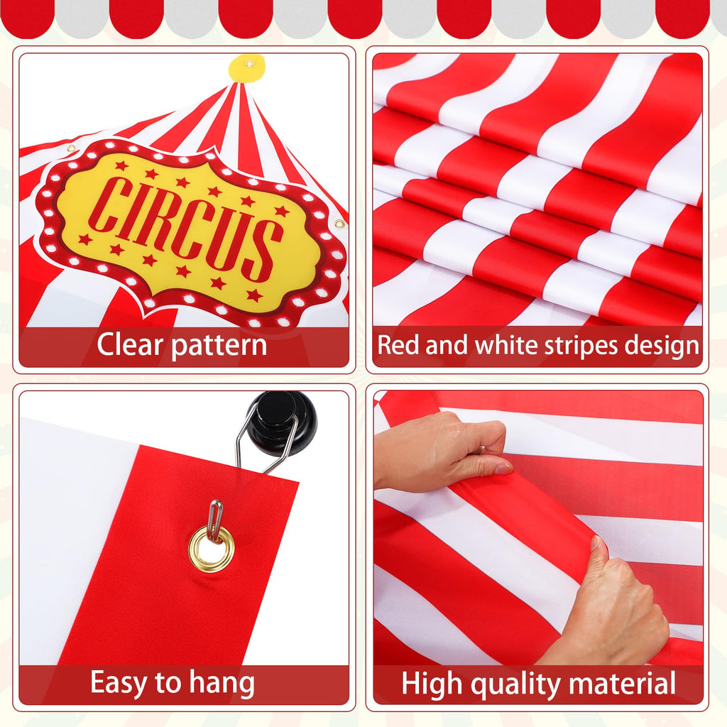 Fanfanwin 4 Pcs Carnival Circus Tent Decorations – Entryway Awning, Banners & Floor Runner