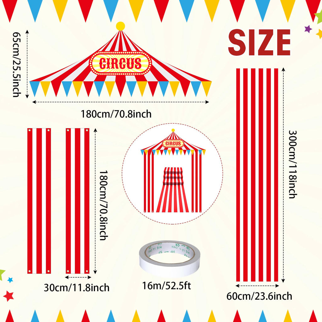 Fanfanwin Carnival Circus Tent Decorations – 4-Piece Entryway Banner & Aisle Runner Set