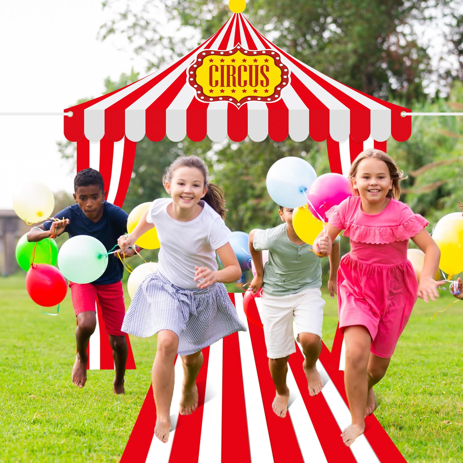 Fanfanwin 4 Pcs Carnival Circus Tent Decorations – Entryway Awning, Banners & Floor Runner