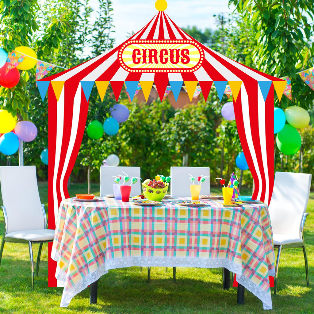 Fanfanwin Carnival Circus Tent Decorations – 4-Piece Entryway Banner & Aisle Runner Set