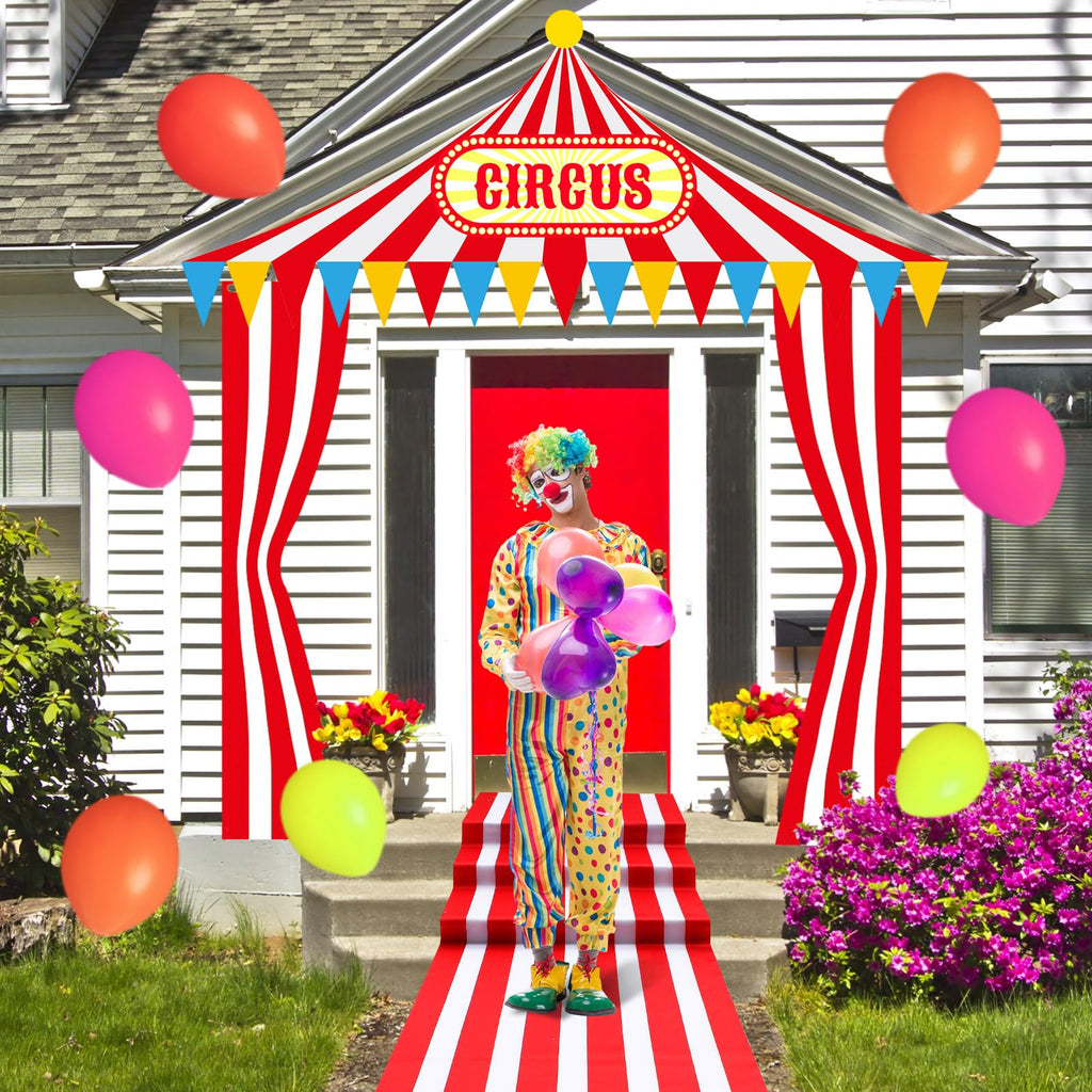 Fanfanwin Carnival Circus Tent Decorations – 4-Piece Entryway Banner & Aisle Runner Set
