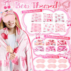 Fanfanwin 18-Piece Sleepover Party Supplies for Girls – Pink Bow Blanket, Headbands & Eye Masks