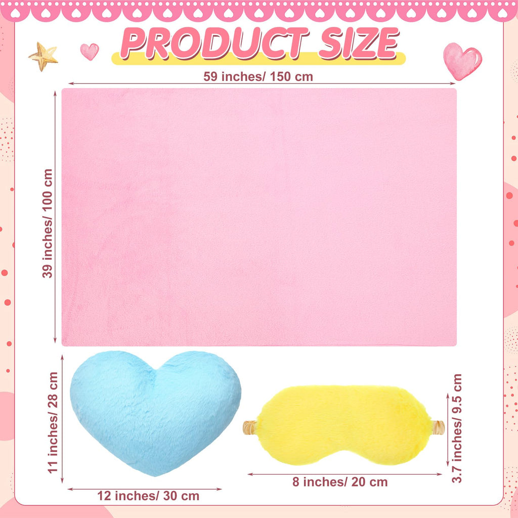 Fanfanwin 18-Piece Kids Sleepover Party Supplies Set | Cozy Fleece Blankets, Heart Pillows & Sleep Masks