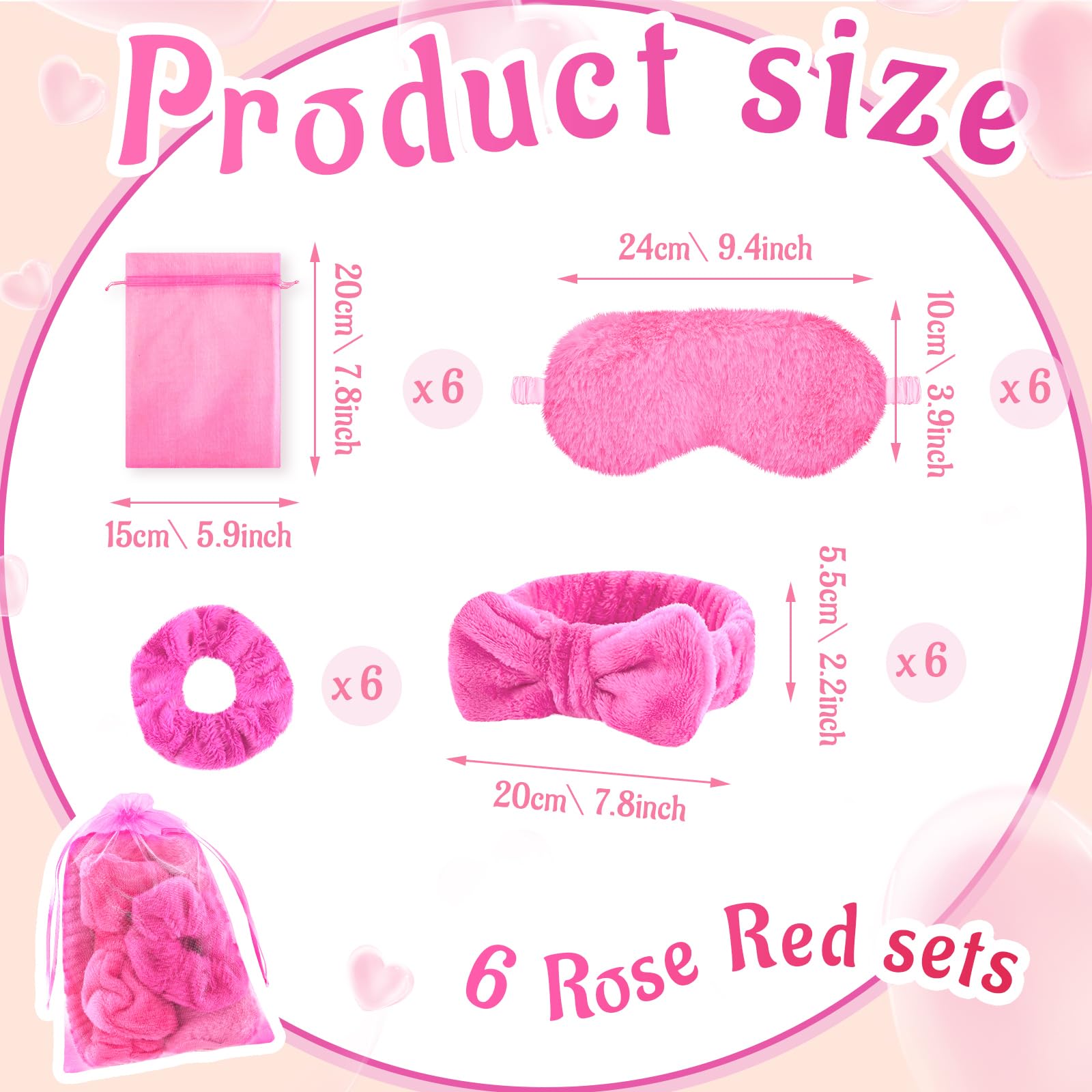 Fanfanwin 36 Pcs Sleepover Party Supplies for Girls – Hot Pink Spa Slumber Kit with Blankets, Pillows, Headbands, Scrunchies, Eye Masks & Organza Bags