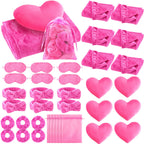 Fanfanwin 36 Pcs Sleepover Party Supplies for Girls – Hot Pink Spa Slumber Kit with Blankets, Pillows, Headbands, Scrunchies, Eye Masks & Organza Bags