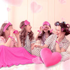 Fanfanwin 36 Pcs Sleepover Party Supplies for Girls – Hot Pink Spa Slumber Kit with Blankets, Pillows, Headbands, Scrunchies, Eye Masks & Organza Bags