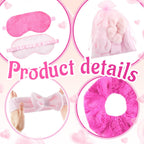 Fanfanwin 36-Piece Pink Sleepover Party Kit for Girls — Blankets, Pillows, Eye Masks, Headbands & Scrunchies