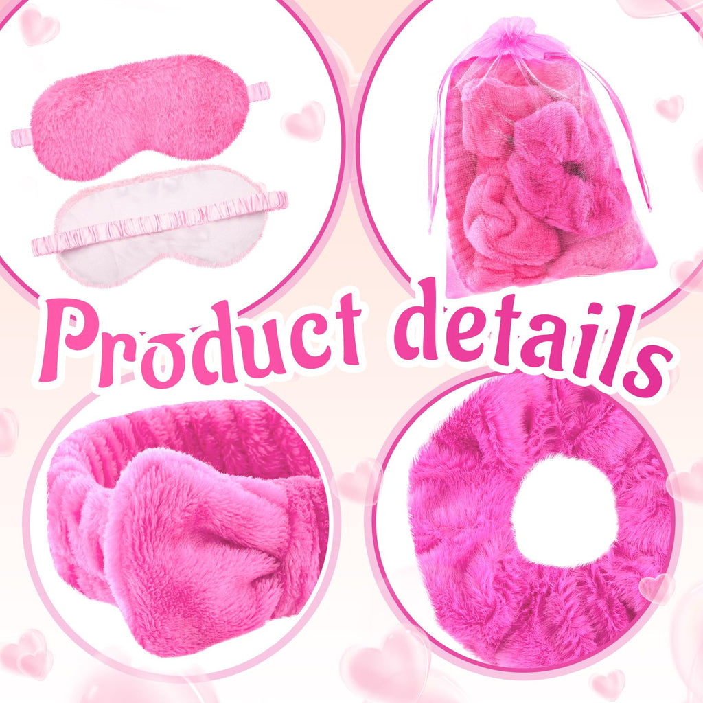 Fanfanwin 36 Pcs Sleepover Party Supplies for Girls – Hot Pink Spa Slumber Kit with Blankets, Pillows, Headbands, Scrunchies, Eye Masks & Organza Bags