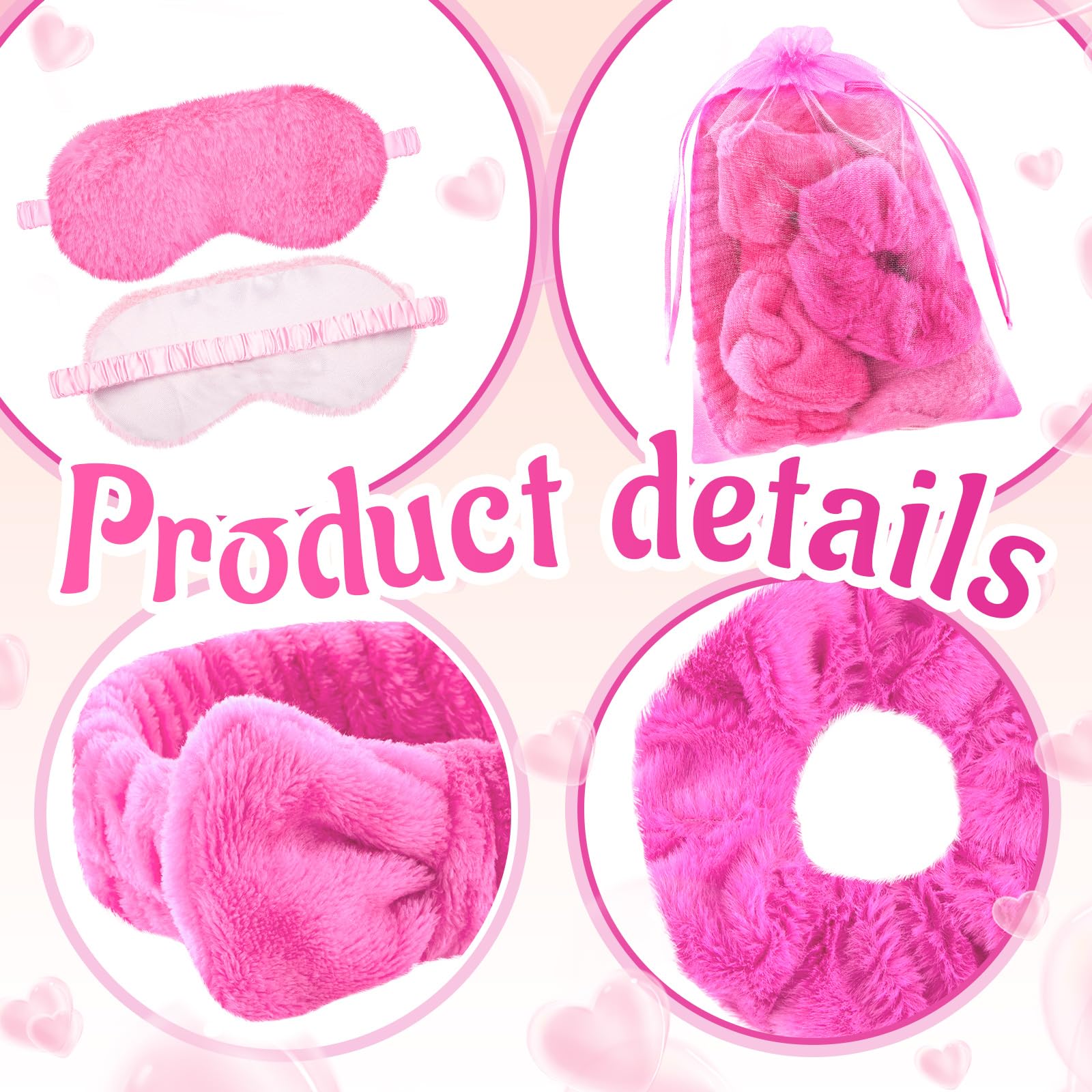 Fanfanwin 36 Pcs Sleepover Party Supplies for Girls – Hot Pink Spa Slumber Kit with Blankets, Pillows, Headbands, Scrunchies, Eye Masks & Organza Bags