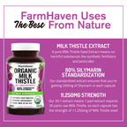 FarmHaven USDA Organic Milk Thistle Capsules | 30:1 Concentrated Seed Extract, 80% Silymarin, 240 Veggie Capsules