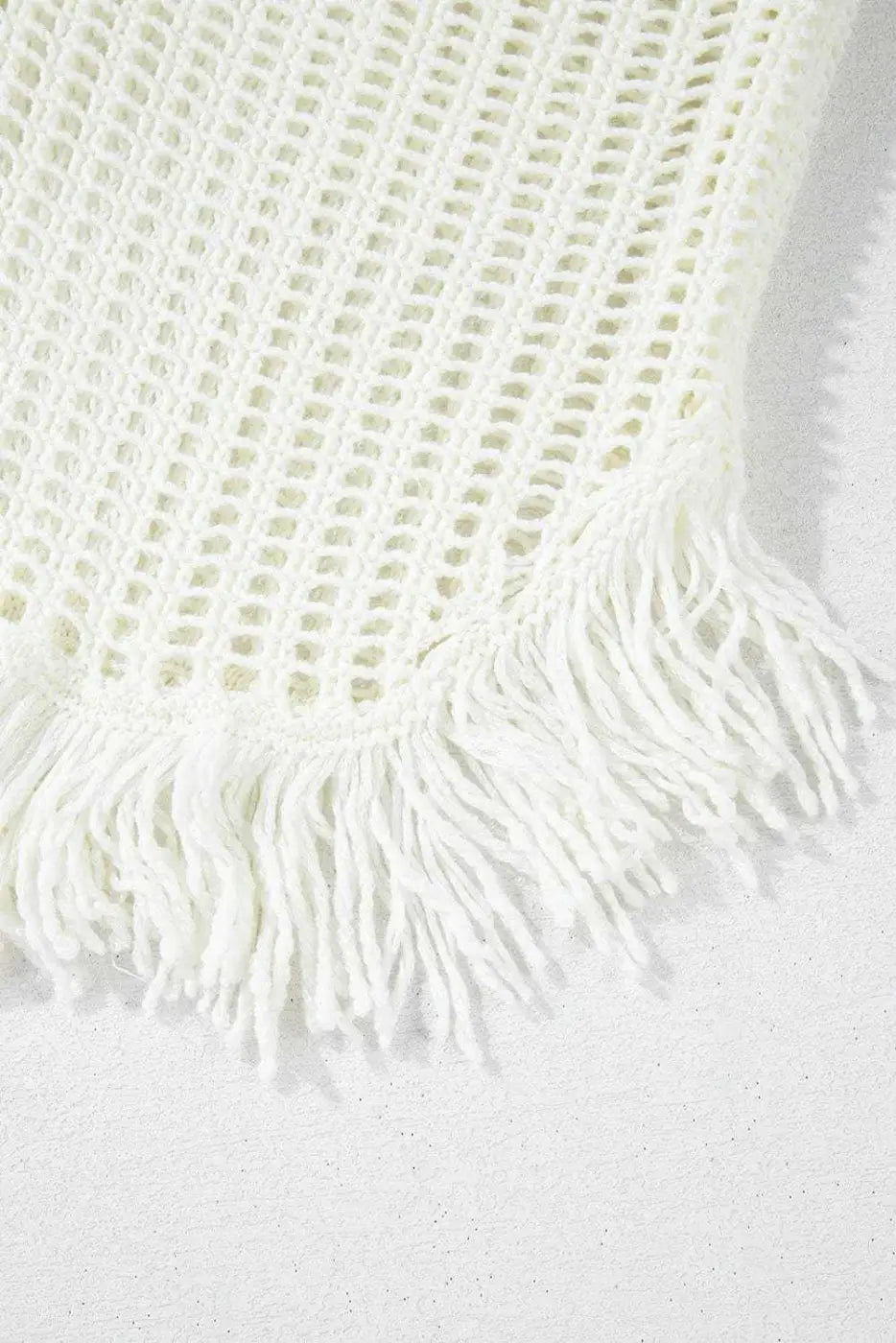White Crochet Fishnet Beach Cover-Up Women UK | Boho Fringe S–XL