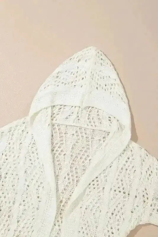 White Hooded Beach Cover-Up Open Knit Women UK | S–XL