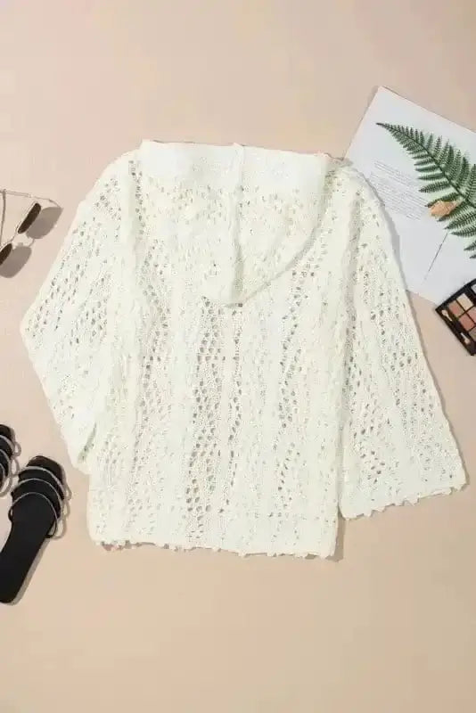 White Hooded Beach Cover-Up Open Knit Women UK | S–XL