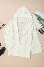 White Hooded Beach Cover-Up Open Knit Women UK | S–XL