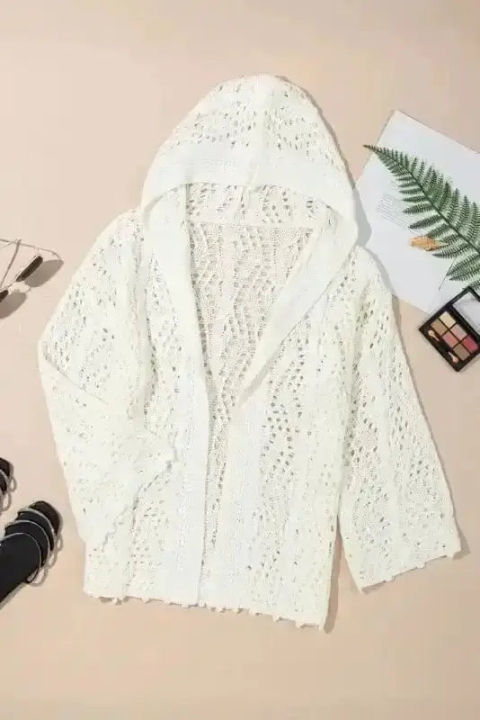 White Hooded Beach Cover-Up Open Knit Women UK | S–XL