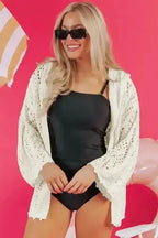 White Hooded Beach Cover-Up Open Knit Women UK | S–XL