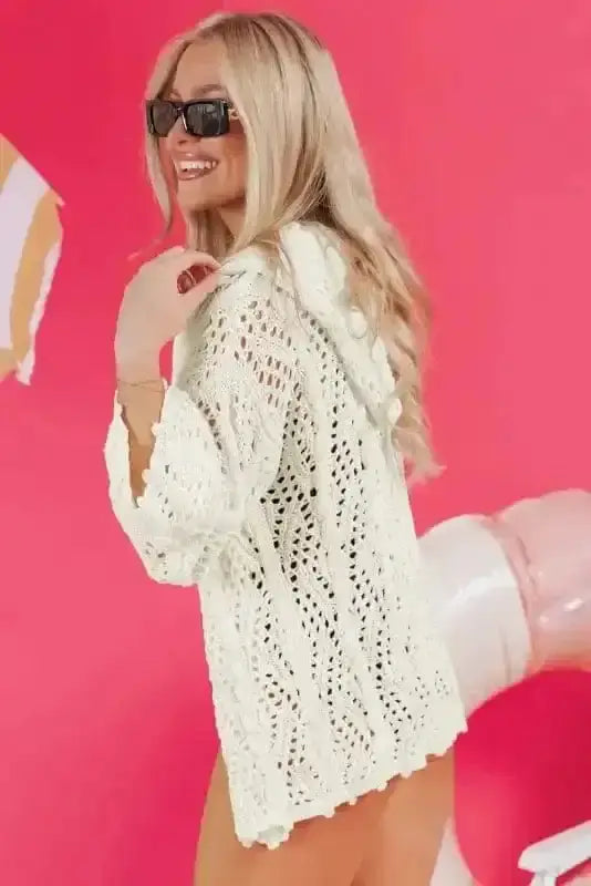 White Hooded Beach Cover-Up Open Knit Women UK | S–XL