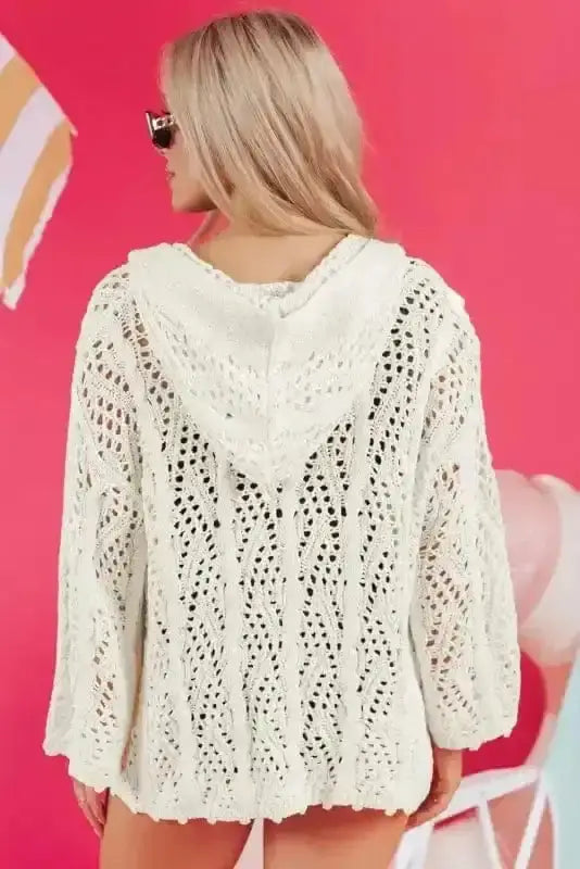 White Hooded Beach Cover-Up Open Knit Women UK | S–XL