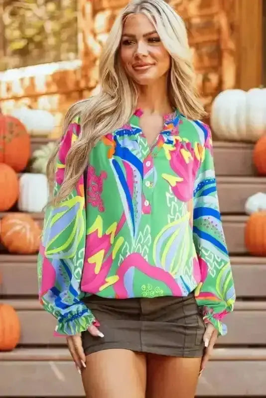 Abstract Print Button-Up Elegant Blouse Women UK