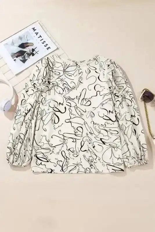 Abstract Print Balloon Sleeve Blouse Women UK | Chic