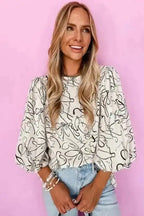 Abstract Print Balloon Sleeve Blouse Women UK | Chic