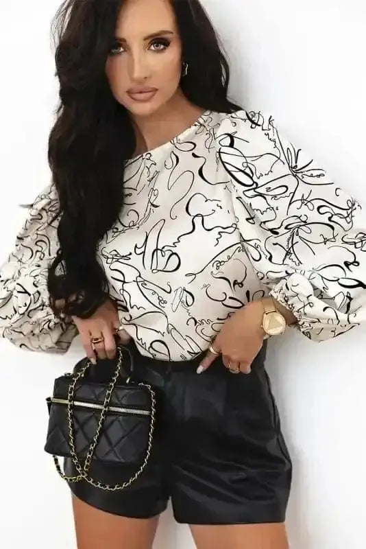 Abstract Print Balloon Sleeve Blouse Women UK | Chic