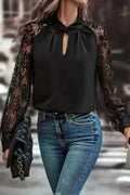 Black Lace Sleeve V-Neck Blouse Women UK | Elegant
