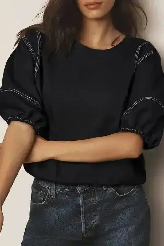 Puff Sleeve Textured Stitch Blouse Women UK | Casual