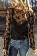 Black Lace Trim Sheer Slim Fit Blouse Women UK | Elegant
