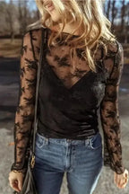 Black Lace Trim Sheer Slim Fit Blouse Women UK | Elegant