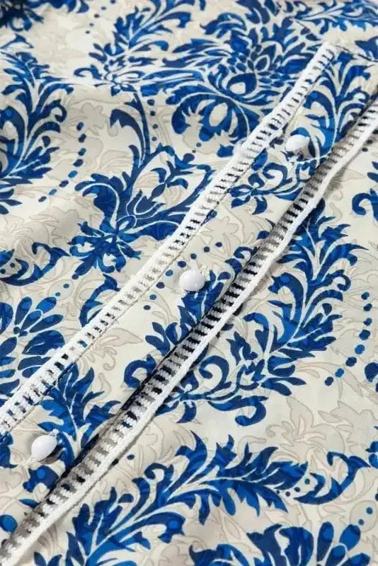 Blue Boho Lace Splicing Floral Blouse Women UK | Spring