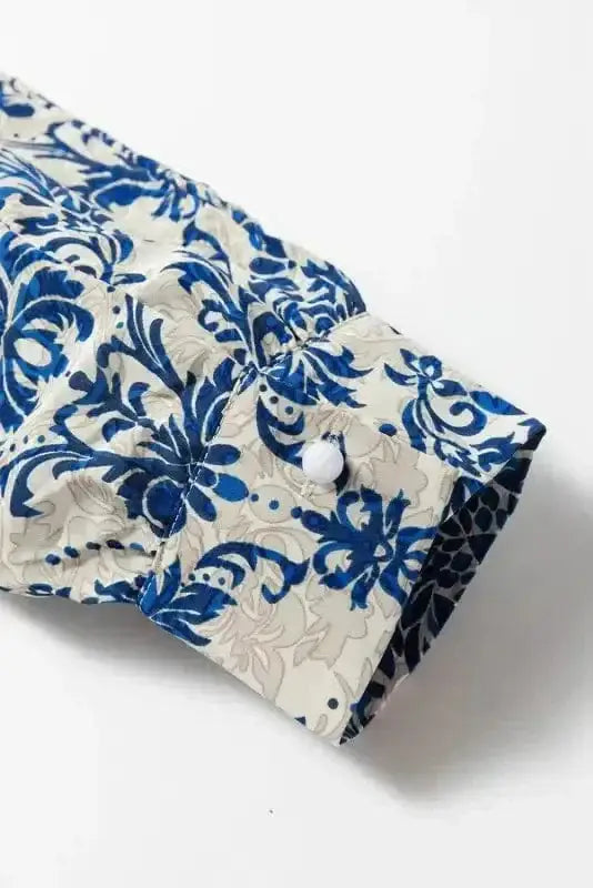 Blue Boho Lace Splicing Floral Blouse Women UK | Spring