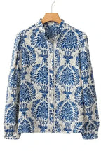 Blue Boho Lace Splicing Floral Blouse Women UK | Spring