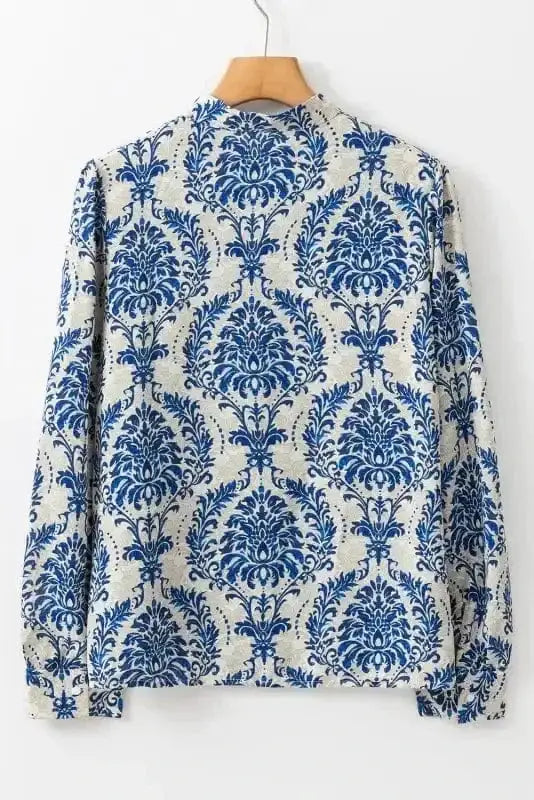 Blue Boho Lace Splicing Floral Blouse Women UK | Spring