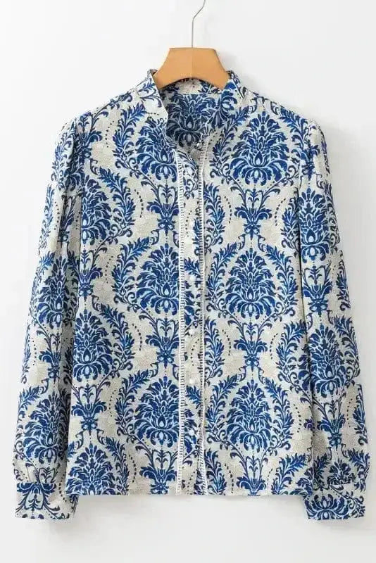 Blue Boho Lace Splicing Floral Blouse Women UK | Spring